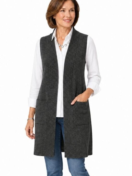 Chico's Jackets & Blazers - Chicos Womens Pocket Sweater Vest Gray Open Front Duster Size 0 | S